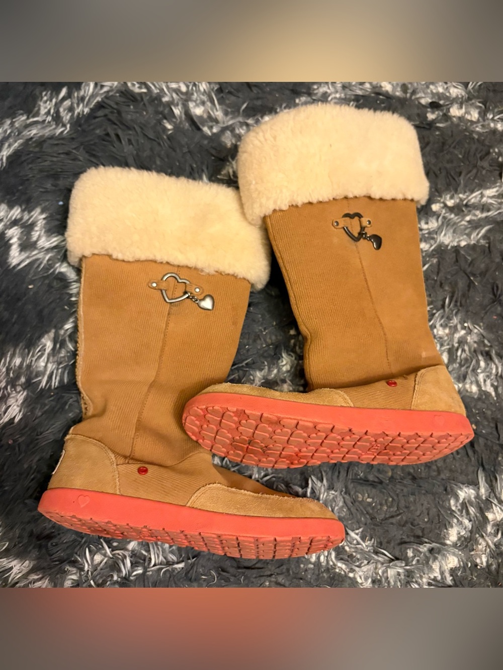 UGG Chestnut Tan Shearling-Trim Winter Boots with Coral Soles